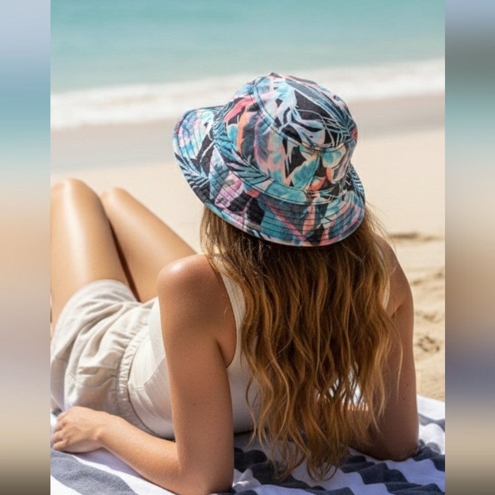 American Eagle OS Pastel Hue Botanical Bucket Hat Ombre Tropical